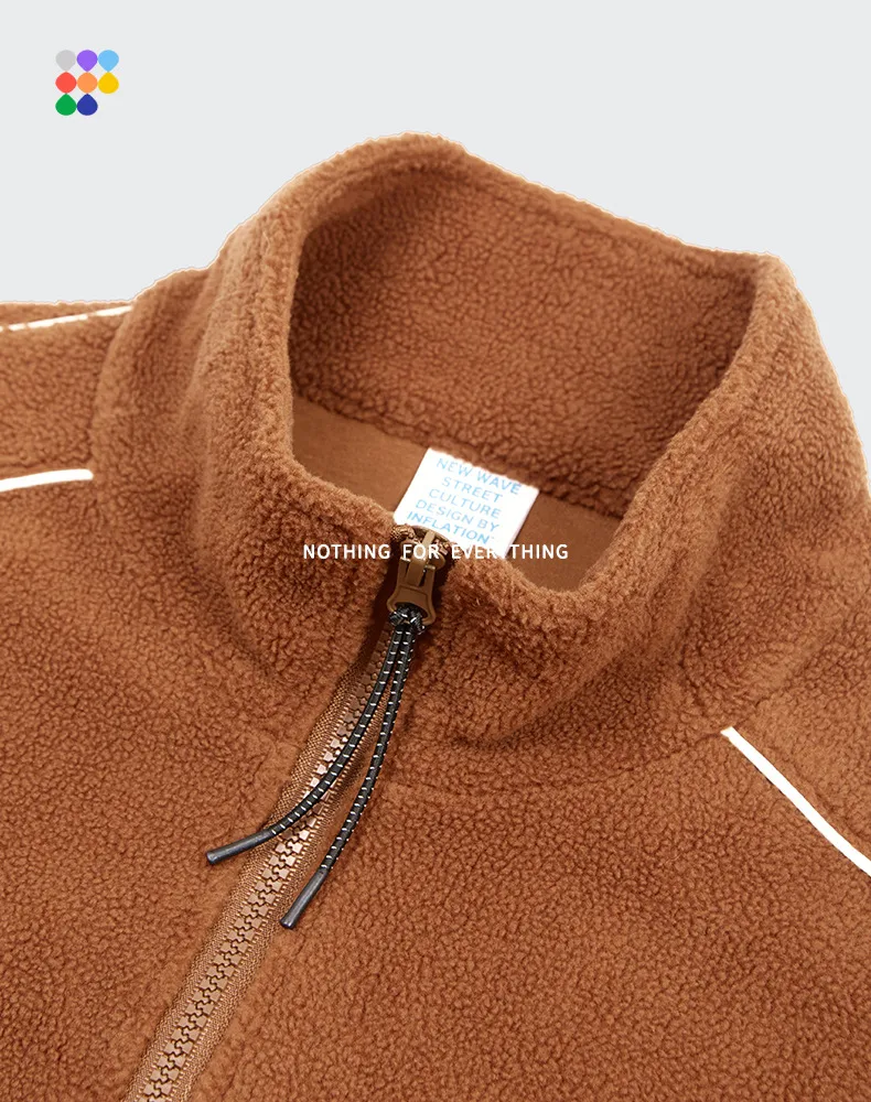 INF Men's Wear | 330g Weight Fleece Reflective Edge Tide Brand Street Loose Solid Color Jacket Jacket display picture 11