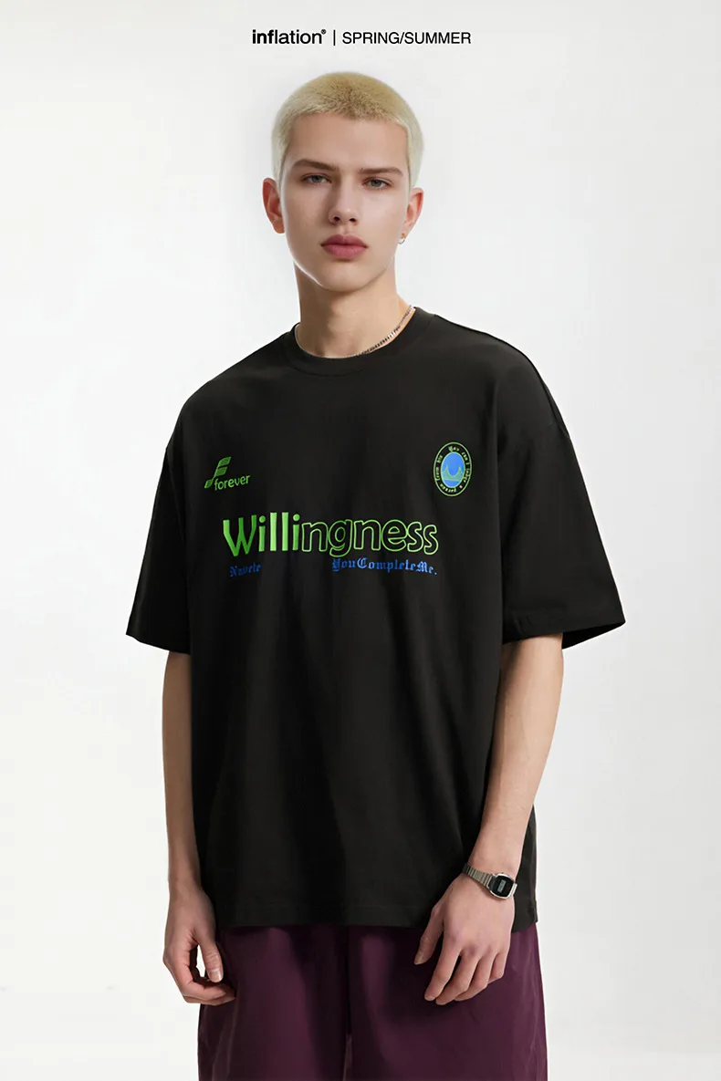 Jie Zhan Men's Wear | American Letter Thick Plate Printed T-shirt  Spring/Summer Fashion Brand New Street Loose Short Sleeve Men And Women display picture 2