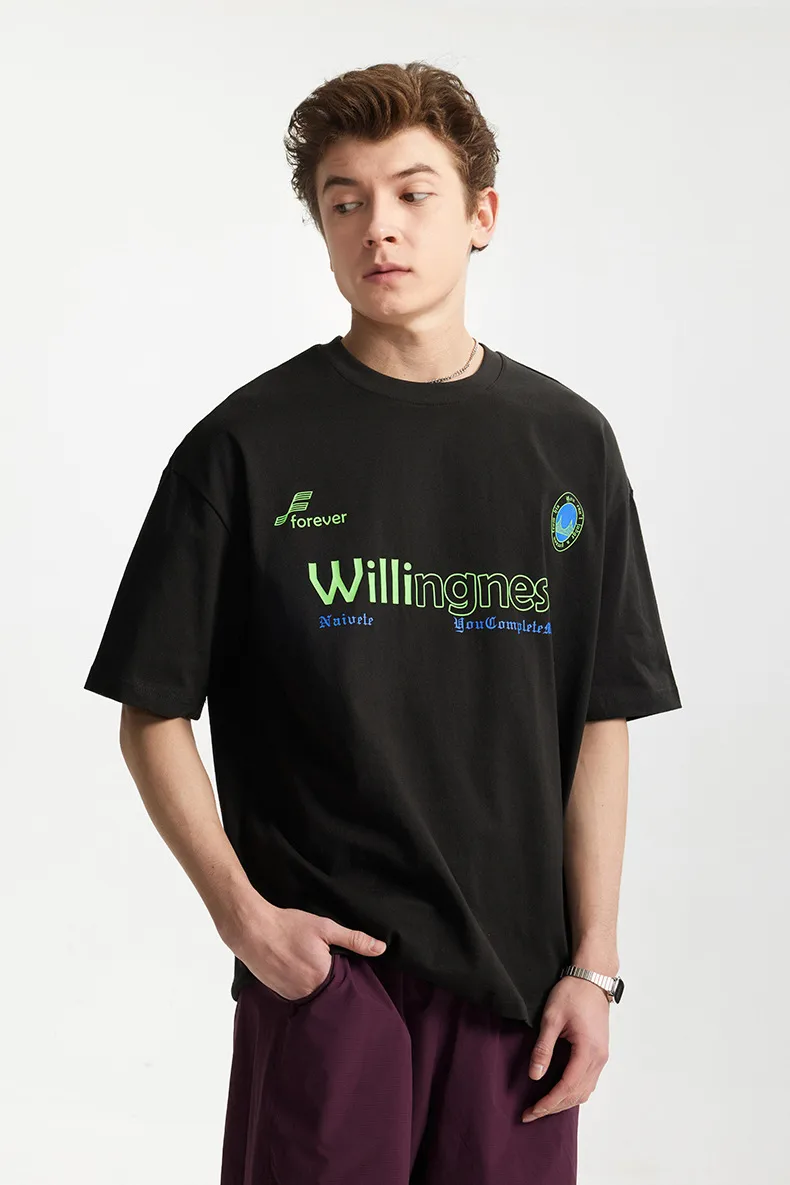 Jie Zhan Men's Wear | American Letter Thick Plate Printed T-shirt  Spring/Summer Fashion Brand New Street Loose Short Sleeve Men And Women display picture 11