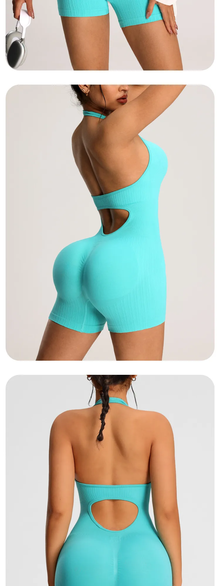Elegant Lady Solid Color Nylon Spandex Halter Neck Tracksuit Vest Leggings display picture 3