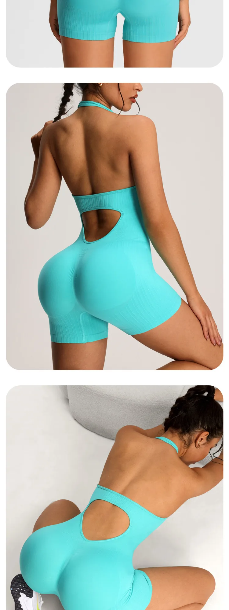 Elegant Lady Solid Color Nylon Spandex Halter Neck Tracksuit Vest Leggings display picture 4
