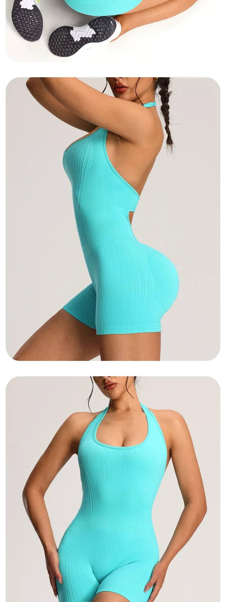 Elegant Lady Solid Color Nylon Spandex Halter Neck Tracksuit Vest Leggings display picture 5