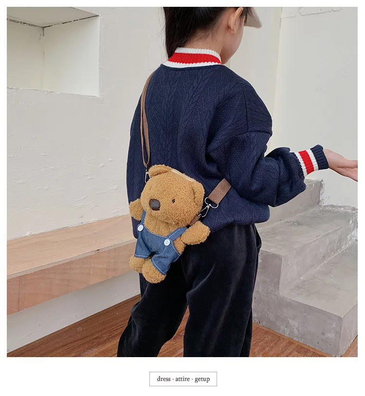 Wholesale New Children's Plush Bag Cartoon Bear Shoulder Messenger Bag Plush Doll Toy Change Accessories Bag display picture 3