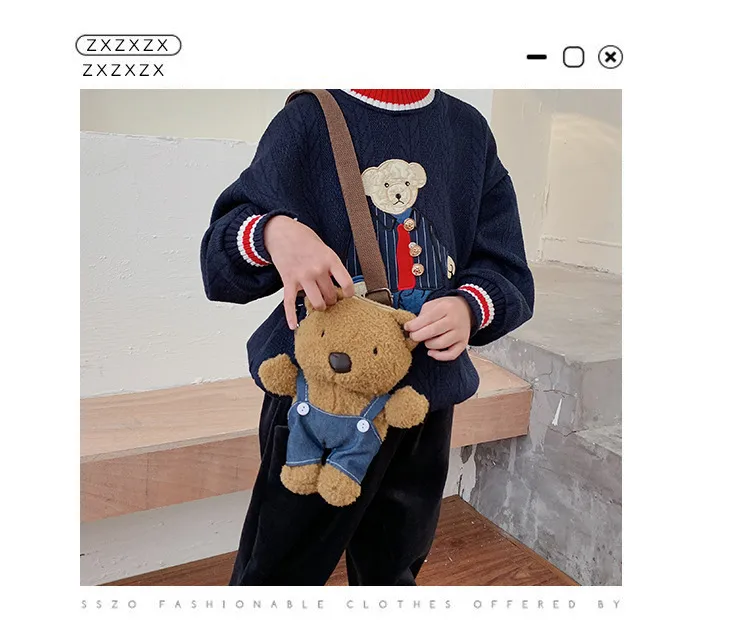 Wholesale New Children's Plush Bag Cartoon Bear Shoulder Messenger Bag Plush Doll Toy Change Accessories Bag display picture 5
