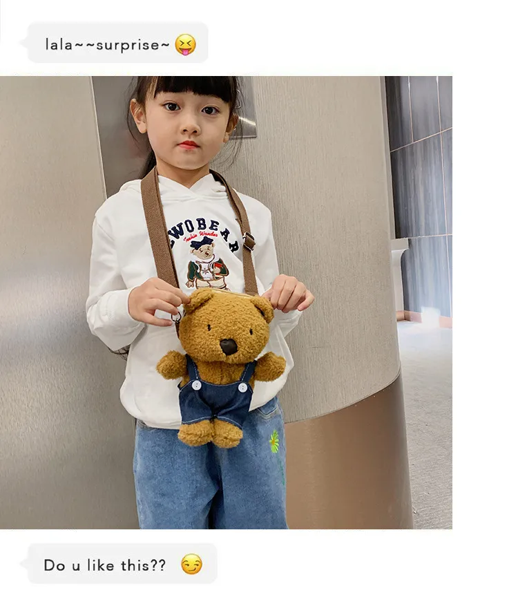 Wholesale New Children's Plush Bag Cartoon Bear Shoulder Messenger Bag Plush Doll Toy Change Accessories Bag display picture 11