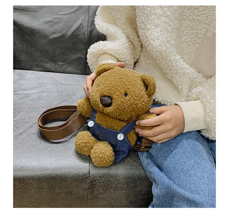 Wholesale New Children's Plush Bag Cartoon Bear Shoulder Messenger Bag Plush Doll Toy Change Accessories Bag display picture 12