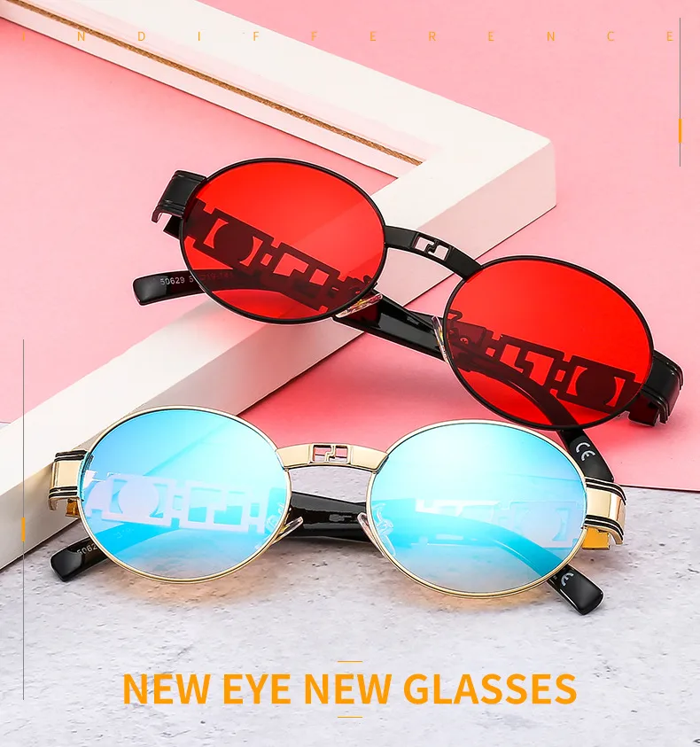 50629 Metal Punk Craft Sunglasses Oval Frame All-Match Street Photographing Instagram Style Trendy Rock Sunglasses For Men And Women display picture 1
