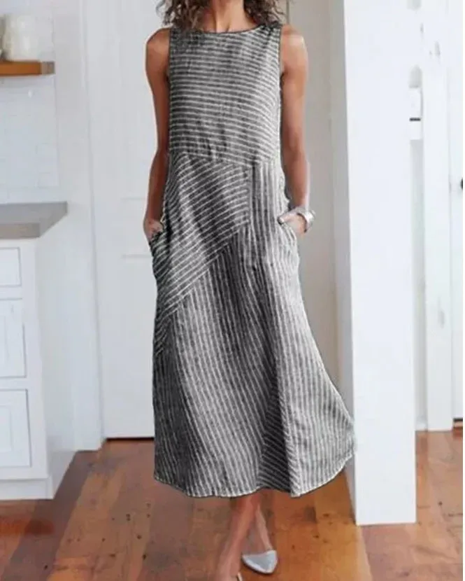 Foreign Trade Wish Striped Round Neck Sleeveless Large Size Slim-fit Dress display picture 11