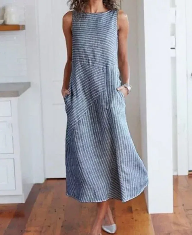 Foreign Trade Wish Striped Round Neck Sleeveless Large Size Slim-fit Dress display picture 9