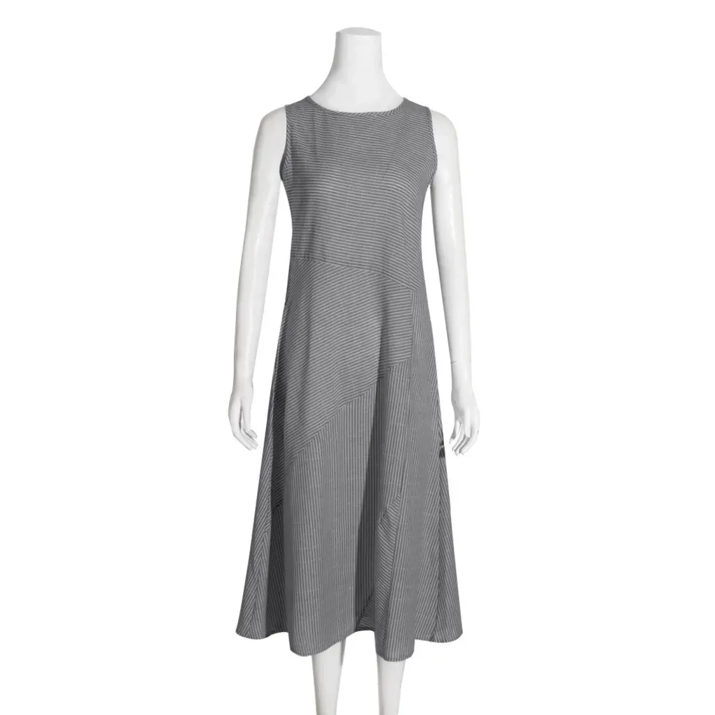 Foreign Trade Wish Striped Round Neck Sleeveless Large Size Slim-fit Dress display picture 5