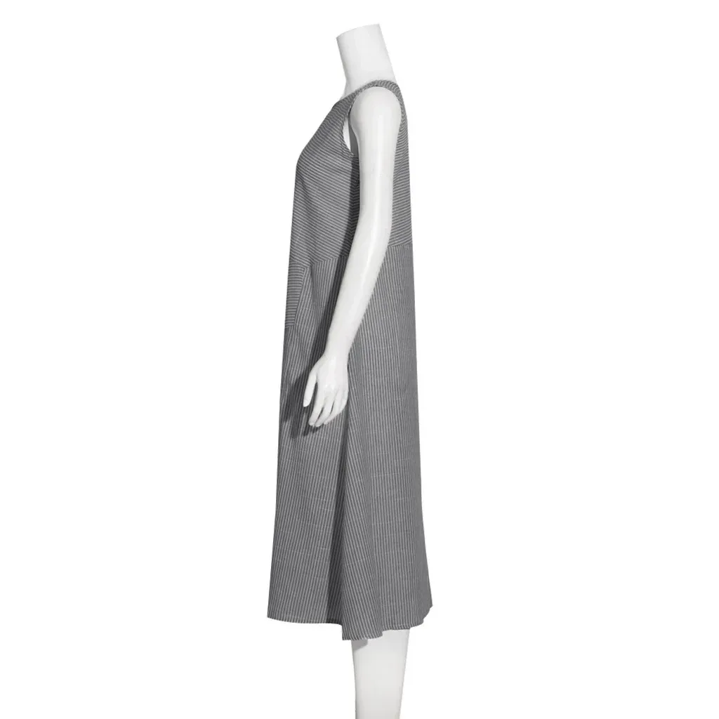 Foreign Trade Wish Striped Round Neck Sleeveless Large Size Slim-fit Dress display picture 6