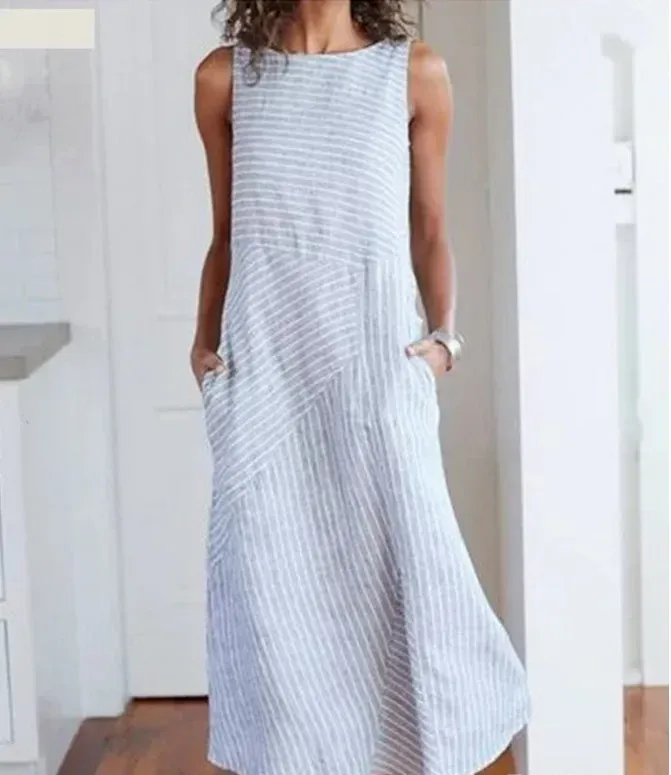 Foreign Trade Wish Striped Round Neck Sleeveless Large Size Slim-fit Dress display picture 10