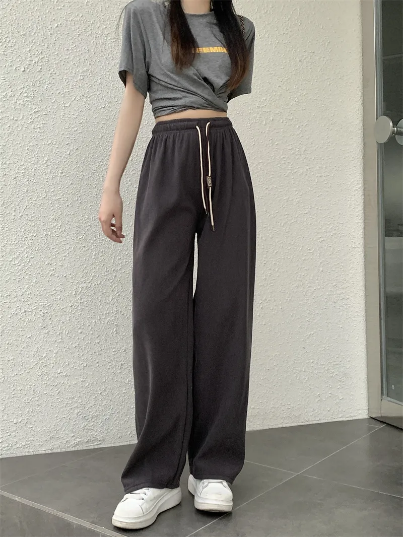 New Girls Casual Pants Corduroy Double Drawstring Smiley Wide Leg Pants Explosive Women's Straight Loose High Waist Pants display picture 5
