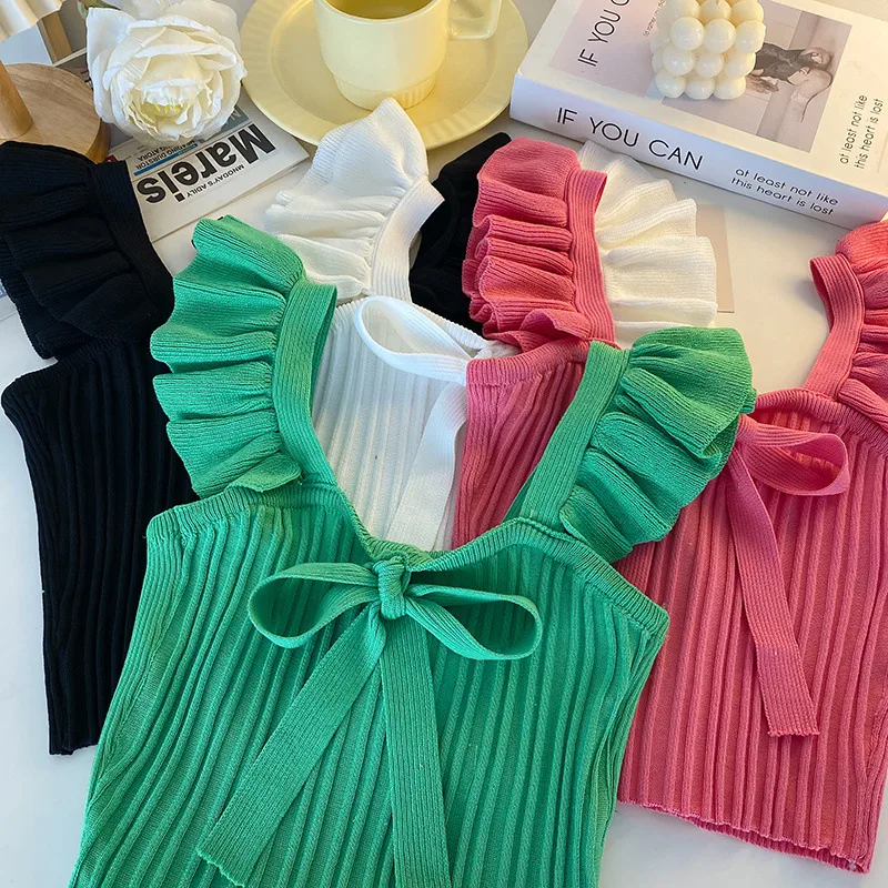 Southeast Asia Knitted Camisole Women's Summer Ear Sleeveless Candy Outer Bow Short Top display picture 1