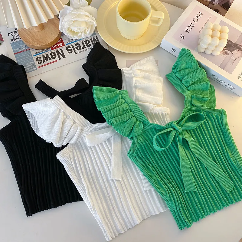 Southeast Asia Knitted Camisole Women's Summer Ear Sleeveless Candy Outer Bow Short Top display picture 4