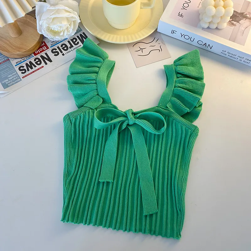 Southeast Asia Knitted Camisole Women's Summer Ear Sleeveless Candy Outer Bow Short Top display picture 5