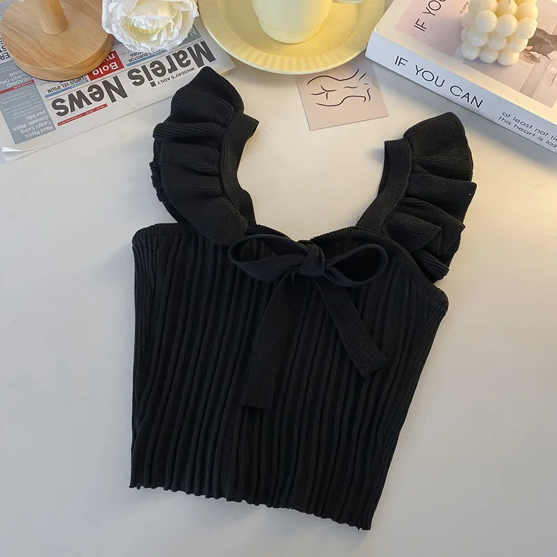Southeast Asia Knitted Camisole Women's Summer Ear Sleeveless Candy Outer Bow Short Top display picture 6
