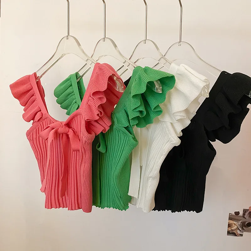 Southeast Asia Knitted Camisole Women's Summer Ear Sleeveless Candy Outer Bow Short Top display picture 8
