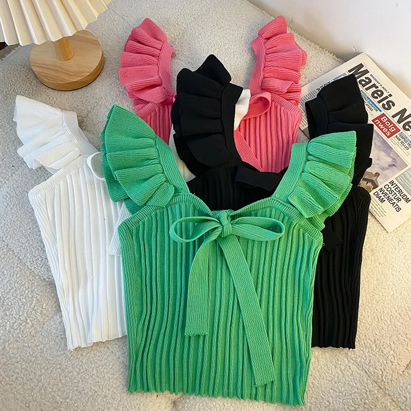 Southeast Asia Knitted Camisole Women's Summer Ear Sleeveless Candy Outer Bow Short Top display picture 10
