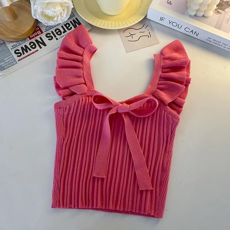 Southeast Asia Knitted Camisole Women's Summer Ear Sleeveless Candy Outer Bow Short Top display picture 11