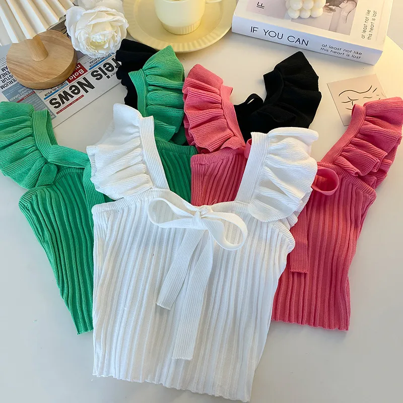 Southeast Asia Knitted Camisole Women's Summer Ear Sleeveless Candy Outer Bow Short Top display picture 12