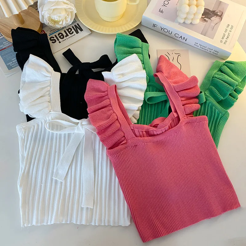 Southeast Asia Knitted Camisole Women's Summer Ear Sleeveless Candy Outer Bow Short Top display picture 13