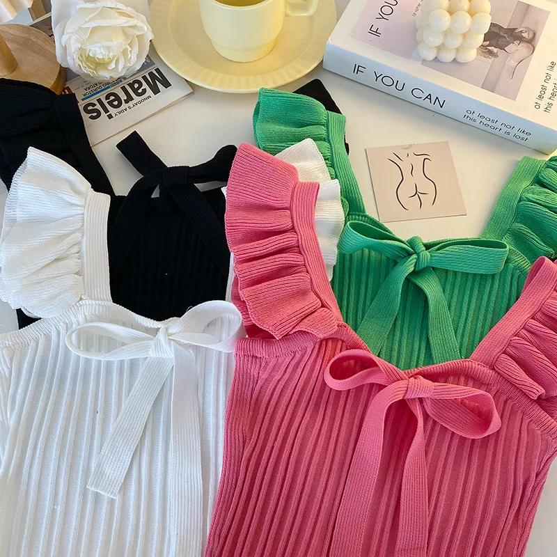 Southeast Asia Knitted Camisole Women's Summer Ear Sleeveless Candy Outer Bow Short Top display picture 14