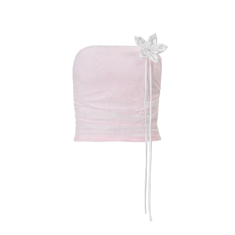Ins  Style  Summer New Sexy Sweet Flower Decorative Mesh Vacation All-match Strapless Vest For Women display picture 1