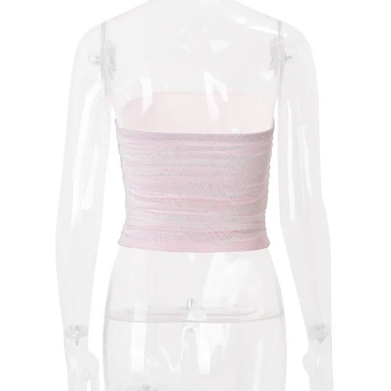 Ins  Style  Summer New Sexy Sweet Flower Decorative Mesh Vacation All-match Strapless Vest For Women display picture 17