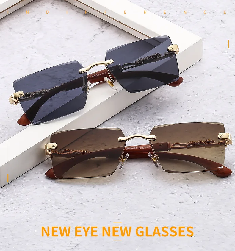 Cheetah Decorative Frameless Sunglasses Small Box Fashion Trend All-match  Sunglasses OW3077 display picture 1