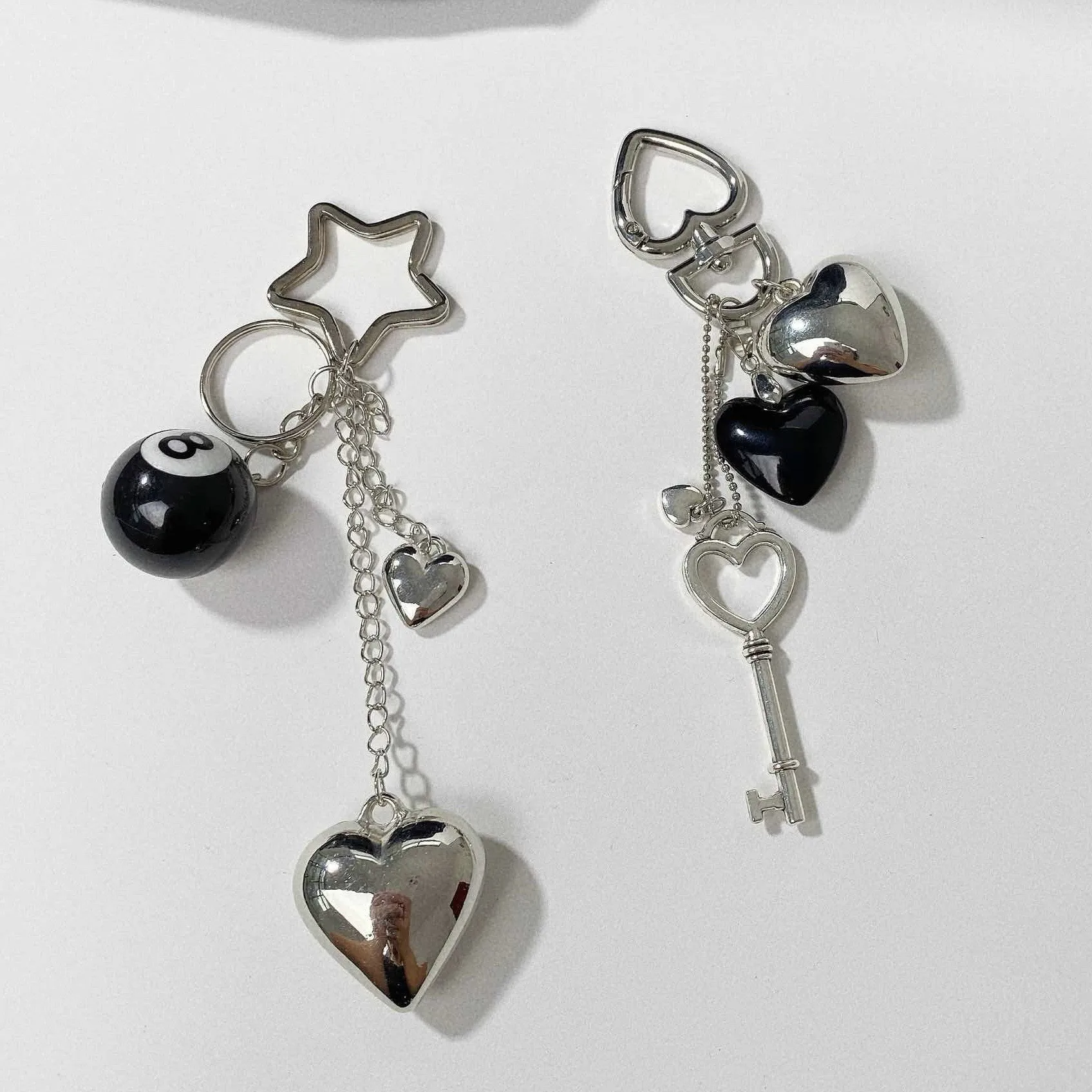 Two-in-one  Hot Selling Billiards Black Eight Trend Silver Love Metal Key Chain Bag Pendant Girlfriends display picture 3