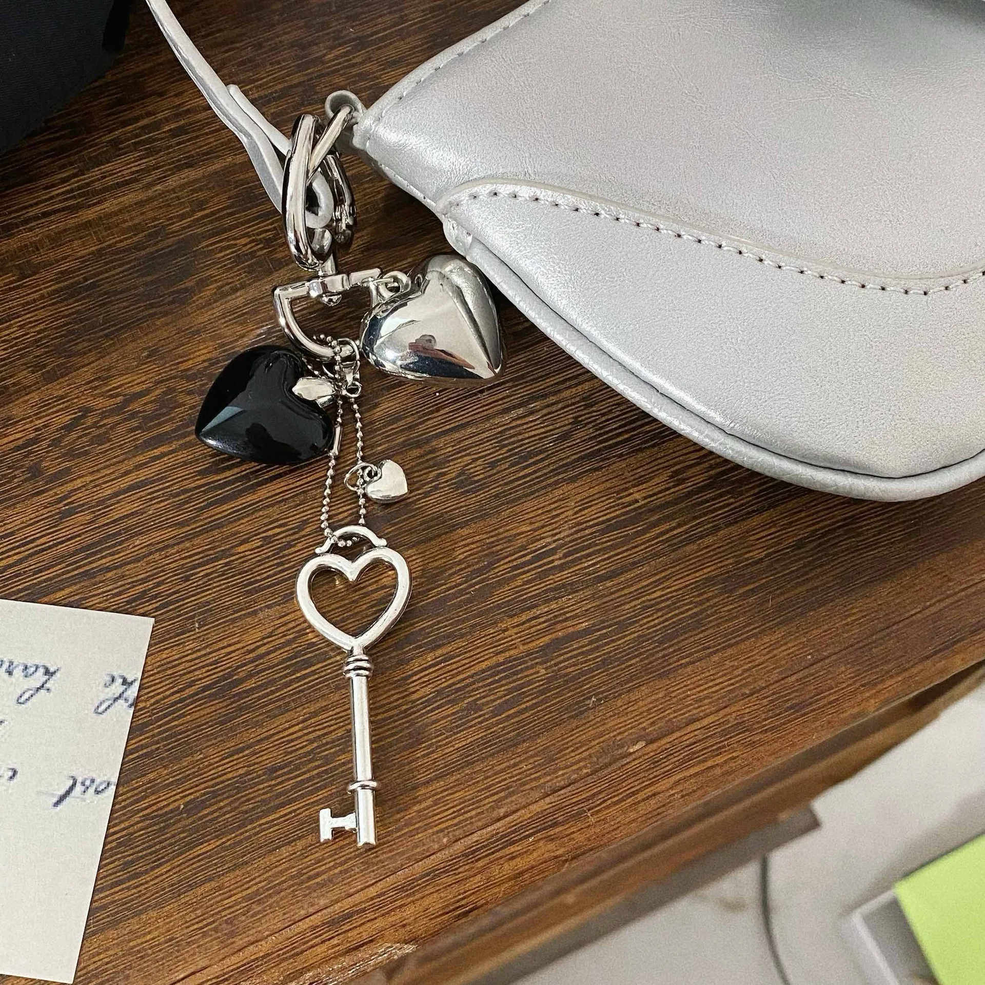 Two-in-one  Hot Selling Billiards Black Eight Trend Silver Love Metal Key Chain Bag Pendant Girlfriends display picture 5