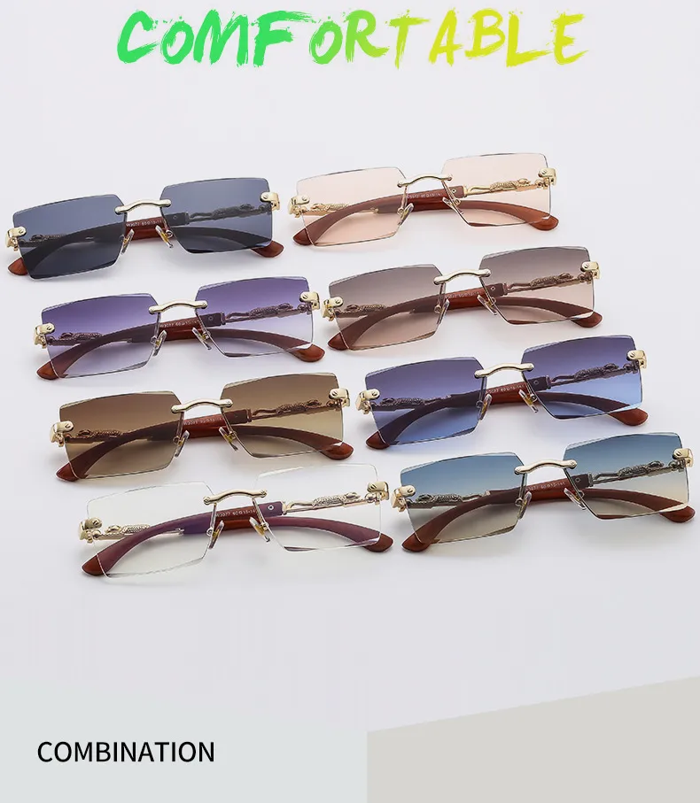 Cheetah Decorative Frameless Sunglasses Small Box Fashion Trend All-match  Sunglasses OW3077 display picture 3