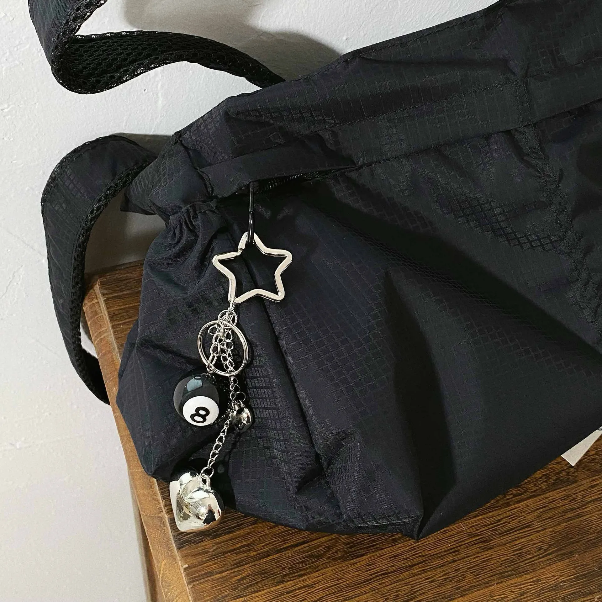 Two-in-one  Hot Selling Billiards Black Eight Trend Silver Love Metal Key Chain Bag Pendant Girlfriends display picture 9
