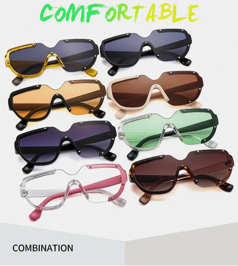 Distinctive Funny Hip-hop One-piece Sunglasses Cyber Celebrity Star Decoration Trendy Sunglasses Street Personality Fashion Glasses 8721 display picture 3