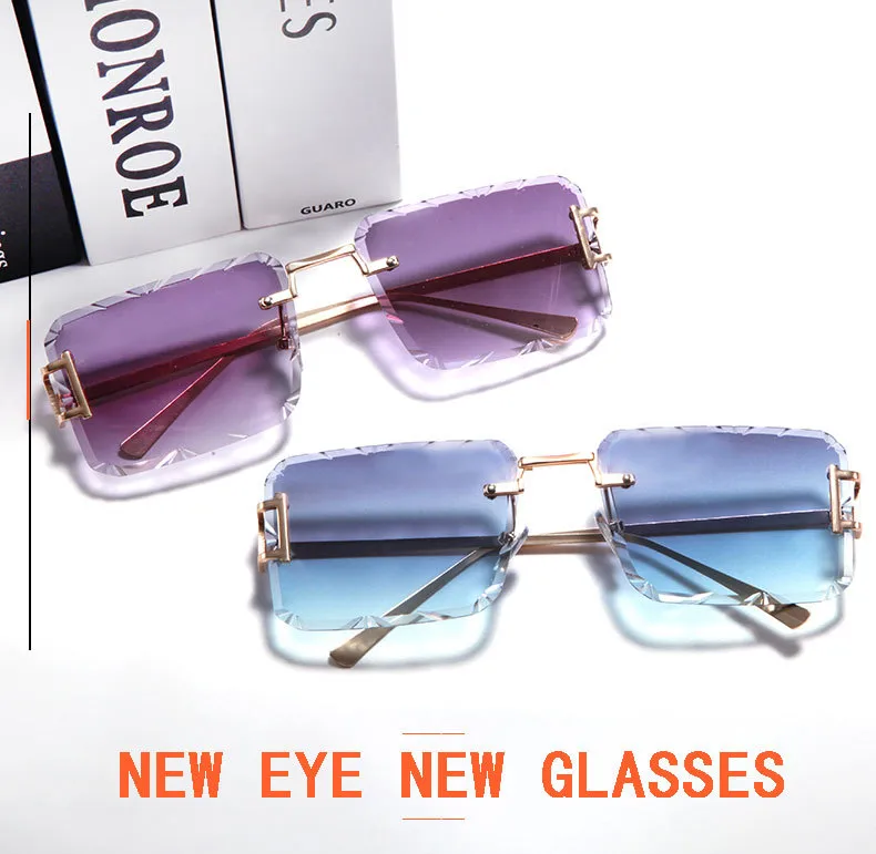 New  Personality Rhombus Frameless Square Trim High-end Luxury Women's Sunglasses Sunshade Sunglasses 2353 display picture 1
