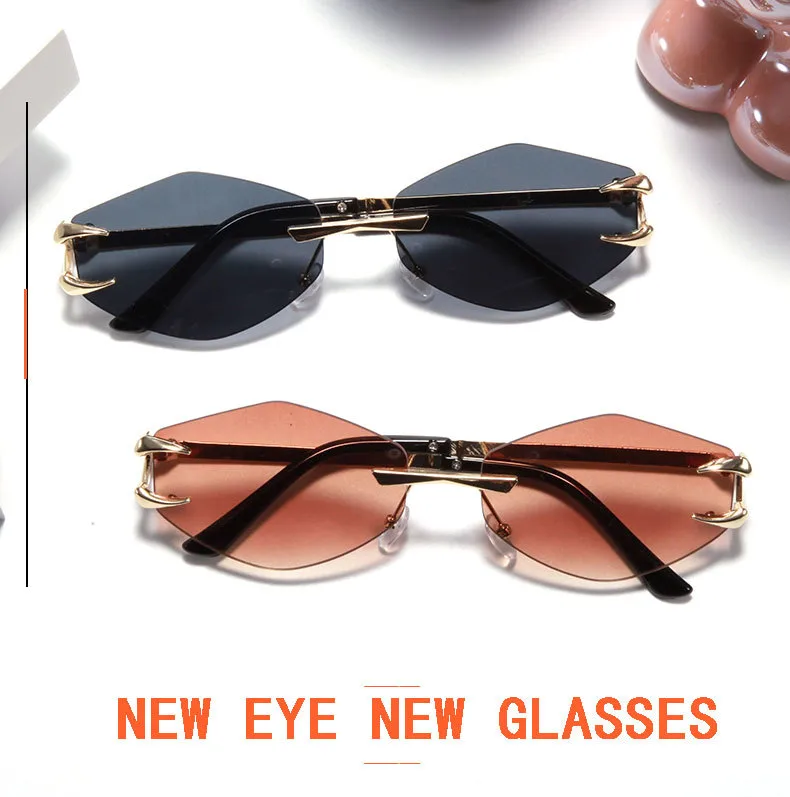 Personality New Frameless Diamond Sunglasses Internet Red With Metal Small Frame Glasses Fashion Sunglasses T22142 display picture 1
