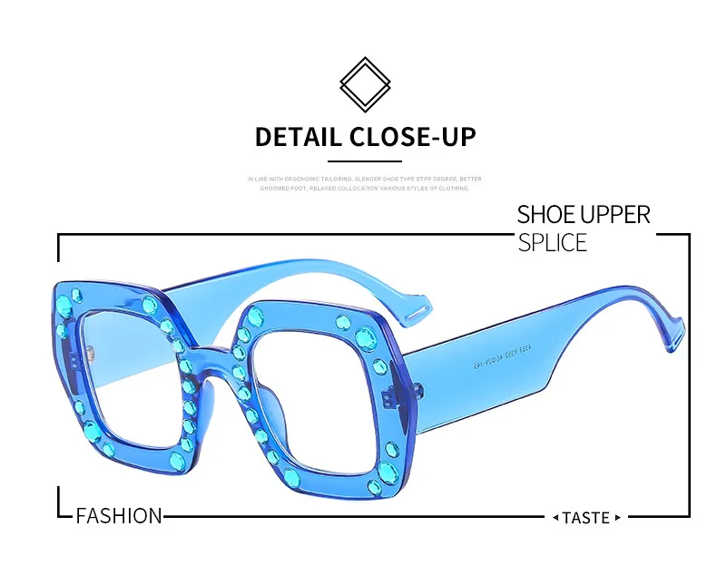 New Diamond-embedded Plain Glasses  Large Frame Color Fashion Personalized Women's Anti-blue Light Glasses 4353p display picture 2