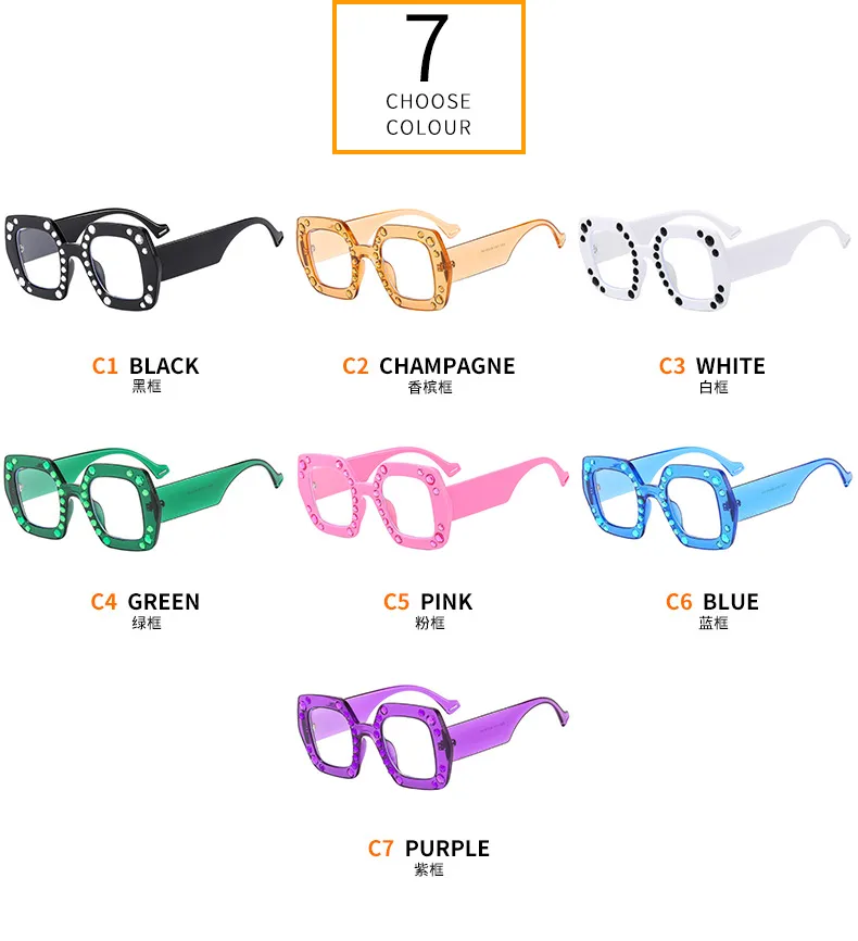 New Diamond-embedded Plain Glasses  Large Frame Color Fashion Personalized Women's Anti-blue Light Glasses 4353p display picture 5