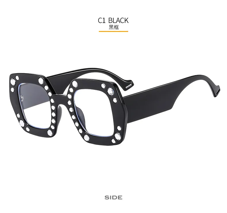 New Diamond-embedded Plain Glasses  Large Frame Color Fashion Personalized Women's Anti-blue Light Glasses 4353p display picture 6