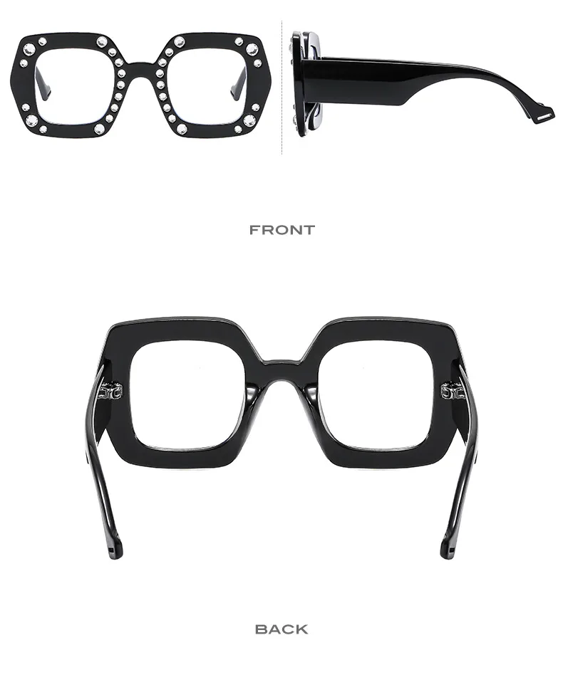 New Diamond-embedded Plain Glasses  Large Frame Color Fashion Personalized Women's Anti-blue Light Glasses 4353p display picture 7