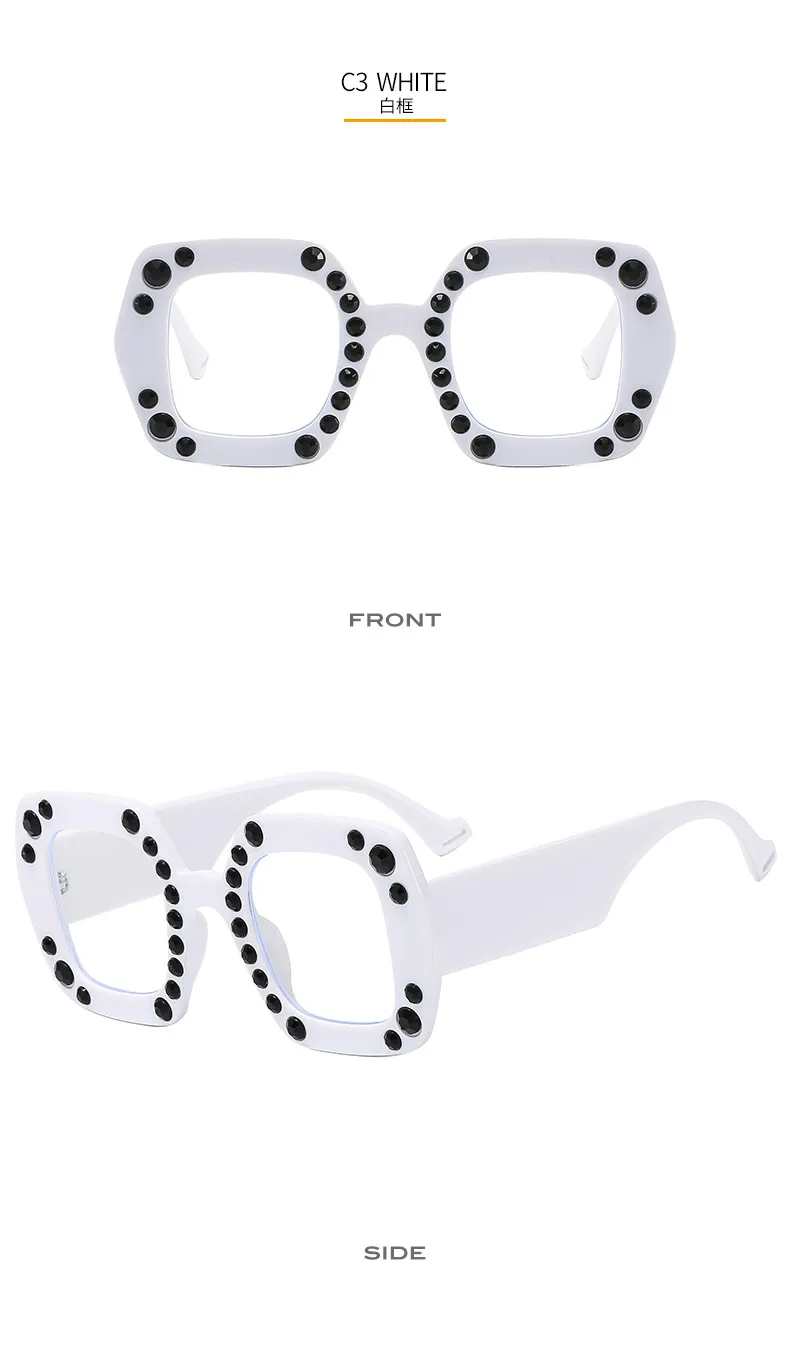 New Diamond-embedded Plain Glasses  Large Frame Color Fashion Personalized Women's Anti-blue Light Glasses 4353p display picture 9