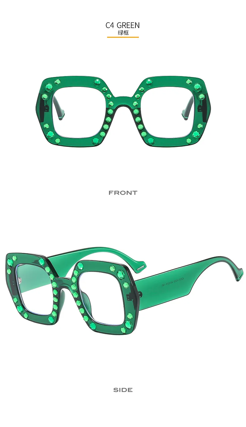 New Diamond-embedded Plain Glasses  Large Frame Color Fashion Personalized Women's Anti-blue Light Glasses 4353p display picture 10