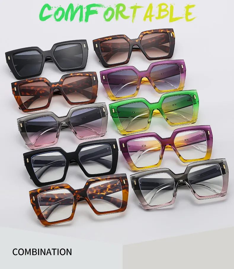 Retro Large Frame Color Matching Sunglasses M6146 Men And Women Face Repair Online Celebrity Sunglasses  Fashion Sunglasses display picture 3