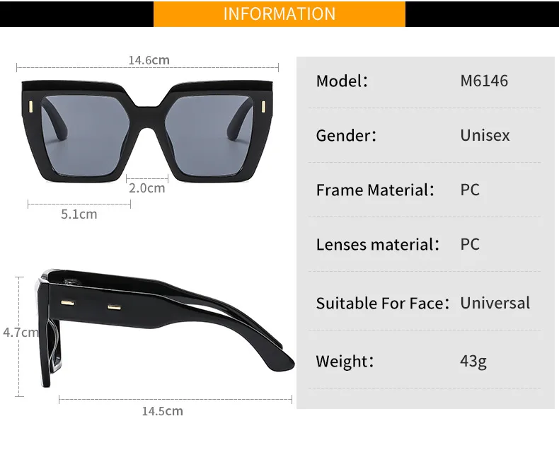 Retro Large Frame Color Matching Sunglasses M6146 Men And Women Face Repair Online Celebrity Sunglasses  Fashion Sunglasses display picture 4
