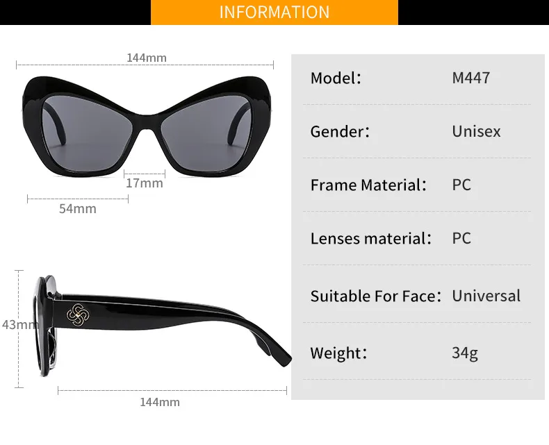 New Cat Eye Women's Sunglasses  Fashion Face Repair Retro Gorgeous Sunglasses  Plain Glasses M447 display picture 5