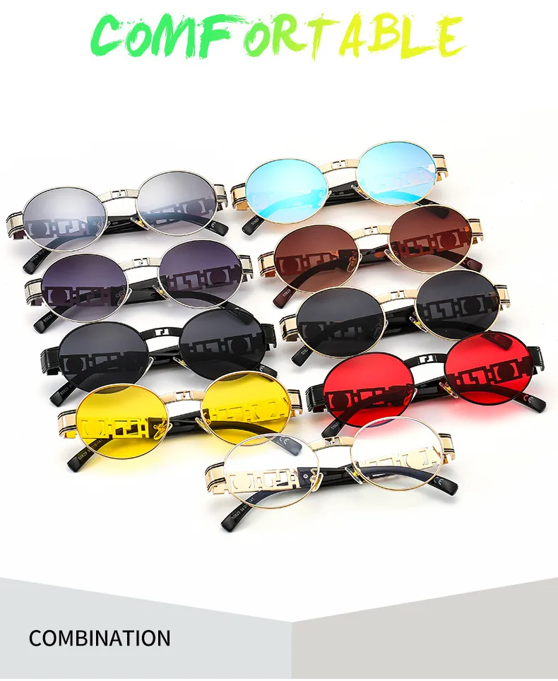 50629 Metal Punk Craft Sunglasses Oval Frame All-Match Street Photographing Instagram Style Trendy Rock Sunglasses For Men And Women display picture 3