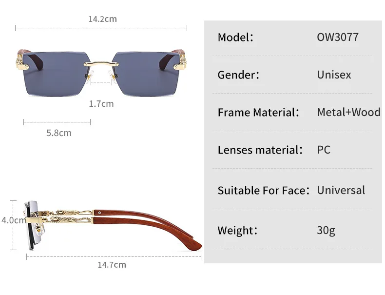 Cheetah Decorative Frameless Sunglasses Small Box Fashion Trend All-match  Sunglasses OW3077 display picture 4