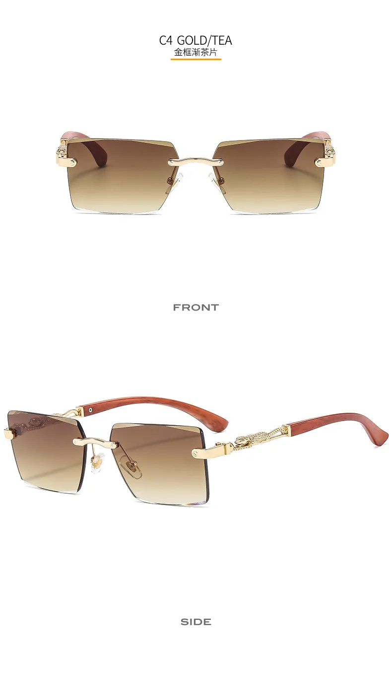 Cheetah Decorative Frameless Sunglasses Small Box Fashion Trend All-match  Sunglasses OW3077 display picture 10