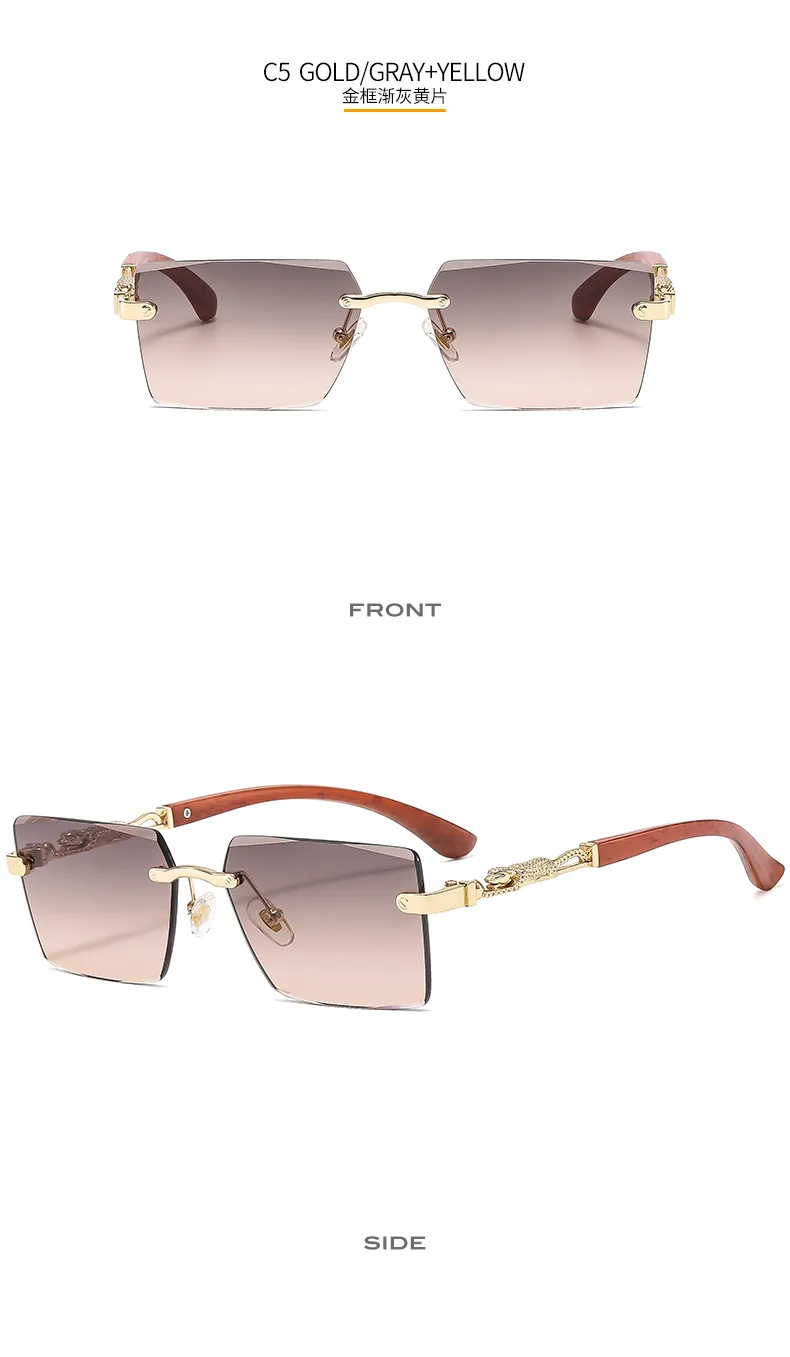 Cheetah Decorative Frameless Sunglasses Small Box Fashion Trend All-match  Sunglasses OW3077 display picture 11